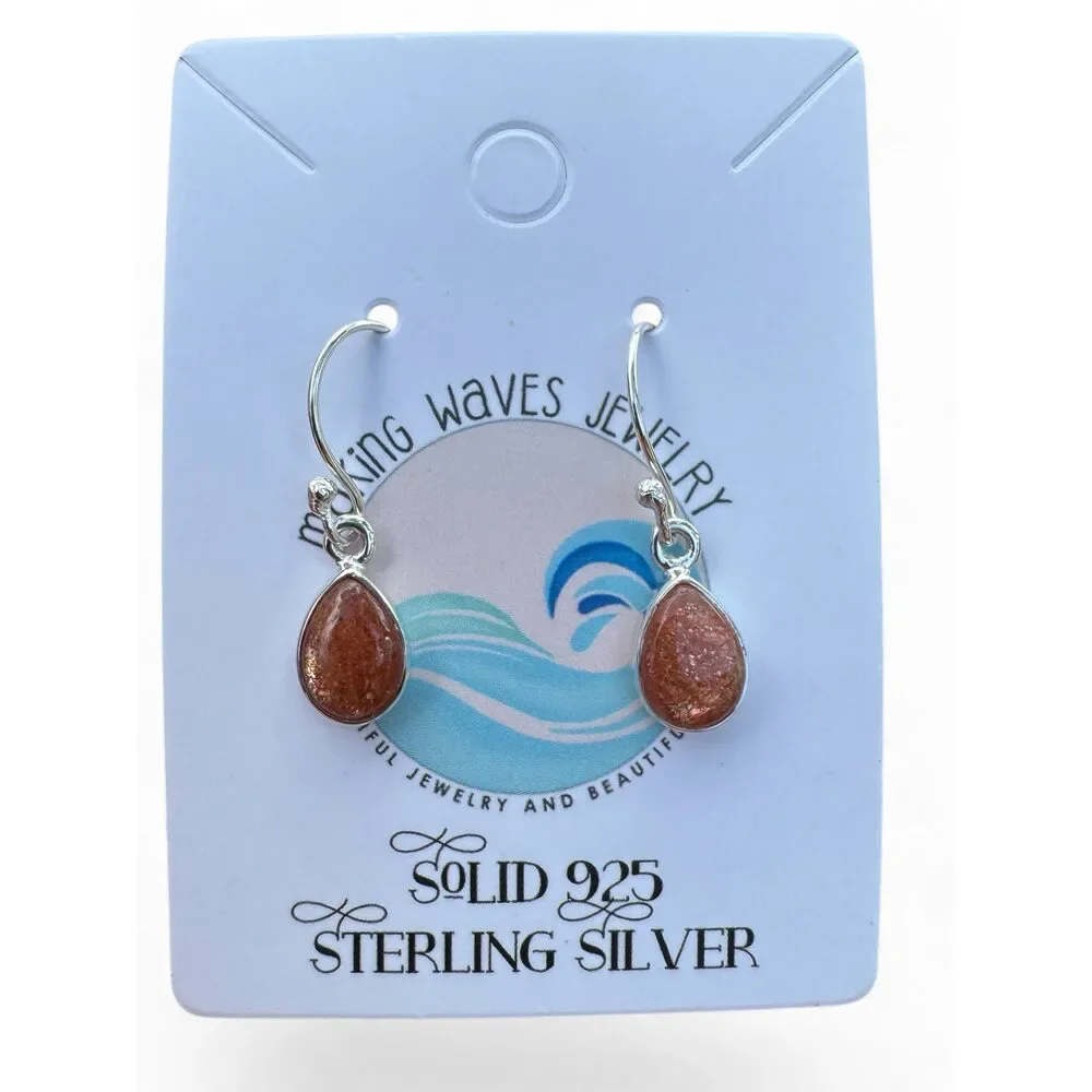 Sunstone Solid 925 Sterling Silver Earrings